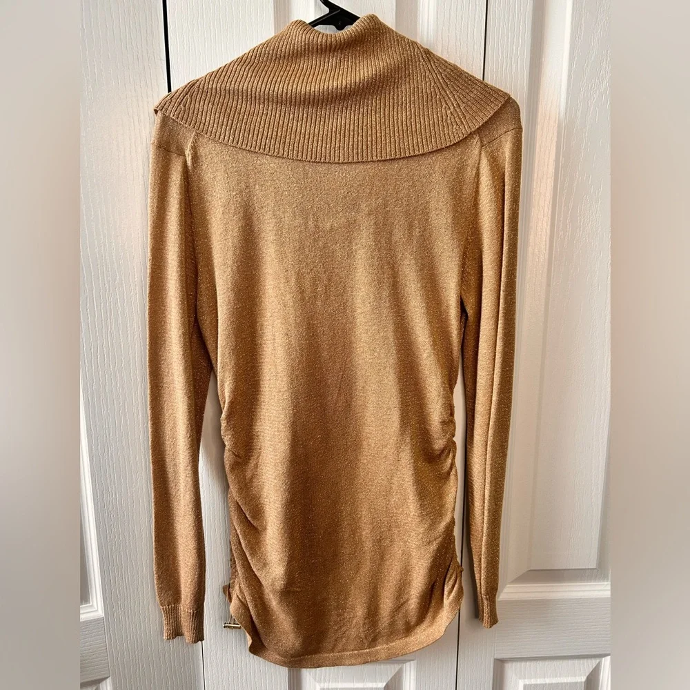 MICHAEL Michael Kors Metallic‎ Gold Cowl Neck Sweater Ruched Sides Small Stretch